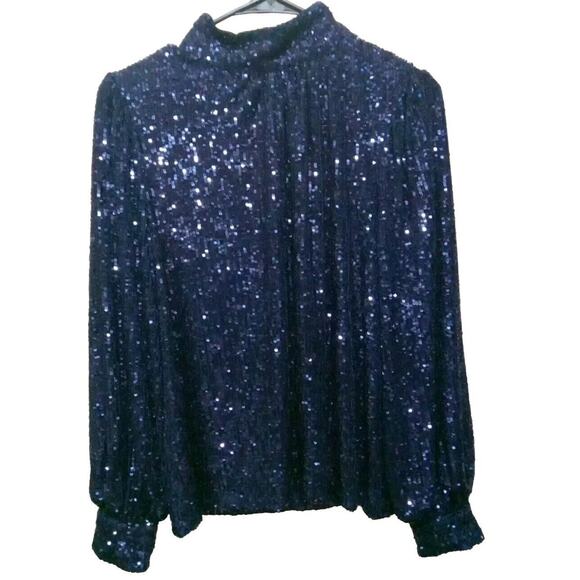 Cable & Gauge | Tops | Nwt Cable Gauge High Neck Midnight Blue Sequined ...